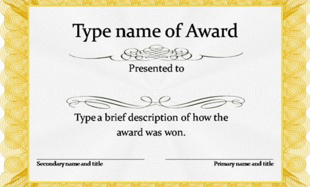 Gold Award Certificate Template Word Doc Printable Intended For Scholarship Certificate Template