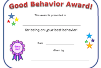 Good Behavior Award Certificate Template Download For Good Behaviour Certificate Editable Templates