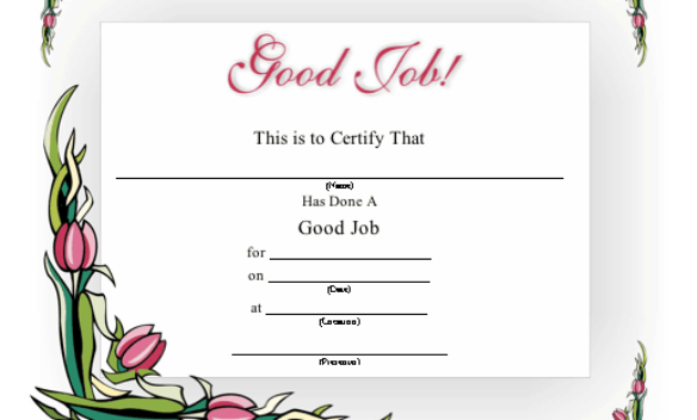 Good Job Certificate Printable Certificate Inside Fantastic Good Job Certificate Template