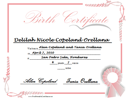 Hey There Delilah.. What'S It Like In San Pedro??: Delilah For Girl Birth Certificate Template