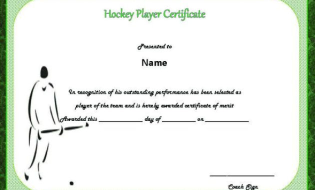 Hockey Player Of The Game Certificate | Certificate Intended For Free Hockey Certificate Templates
