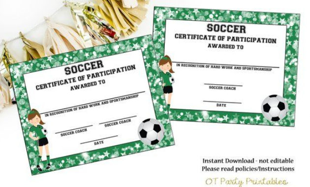 Instant Download Soccer Certificate Of Participation Inside New Mvp Award Certificate Templates Free Download