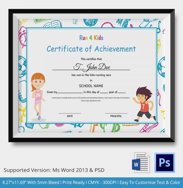 Kids Certificate Template 13+ Pdf, Psd, Vector Format Intended For Awesome Marathon Certificate Template 7 Fun Run Designs