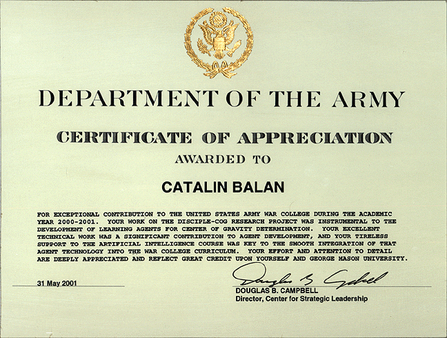 Learning Agents Center George Mason University Regarding Army Certificate Of Appreciation Template