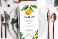 Lemon Wedding Menu Printable Menu Template Editable Intended For Baby Shower Menu Template Free