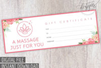 Massage Gift Certificate, Gift Certificate Printable, Gift Within Amazing Massage Gift Certificate Template Free Download