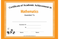 Mathematics Academic Achievement Certificate Template For Math Achievement Certificate Printable