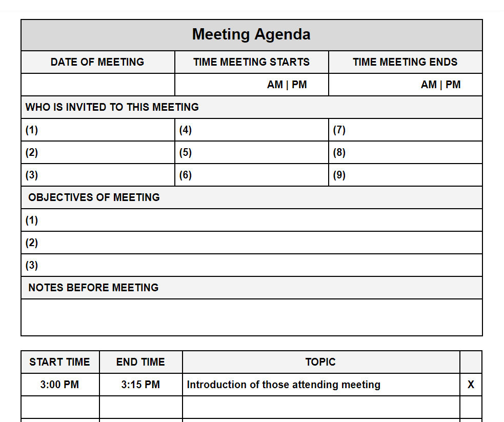 staff meeting agenda