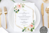 Menu Template 5X7, Pink Floral Hexagonal, Try Before You Intended For Editable Menu Templates Free