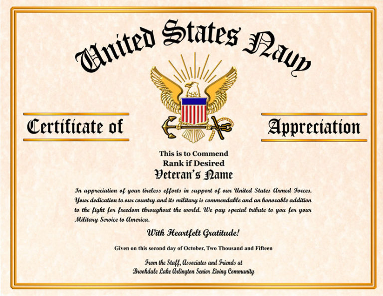 Military Veterans Appreciation Certificates With Awesome Army ...