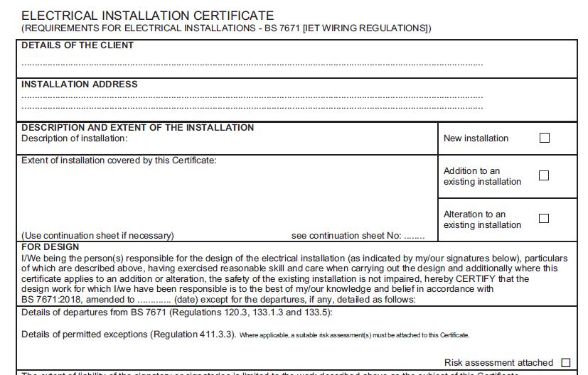 Model Forms Intended For Minor Electrical Installation Within Amazing Electrical Minor Works Certificate Template