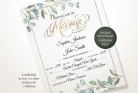 Modern Wedding Certificate, Printable Certificate Of Throughout Fascinating Marriage Certificate Editable Templates