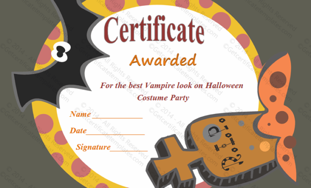 Most Frightening Halloween Award Certificate Template Inside Fantastic Halloween Costume Certificates 7 Ideas Free
