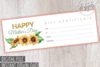 Mother&amp;#039;S Day Gift Certificate Printable Gift Coupon Mom | Etsy Inside Fantastic Mothers Day Gift Certificate Template