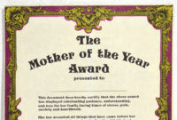 Mother&amp;#039;S Day Gift Large Blank Mother Of The Year Award For Mothers Day Gift Certificate Template