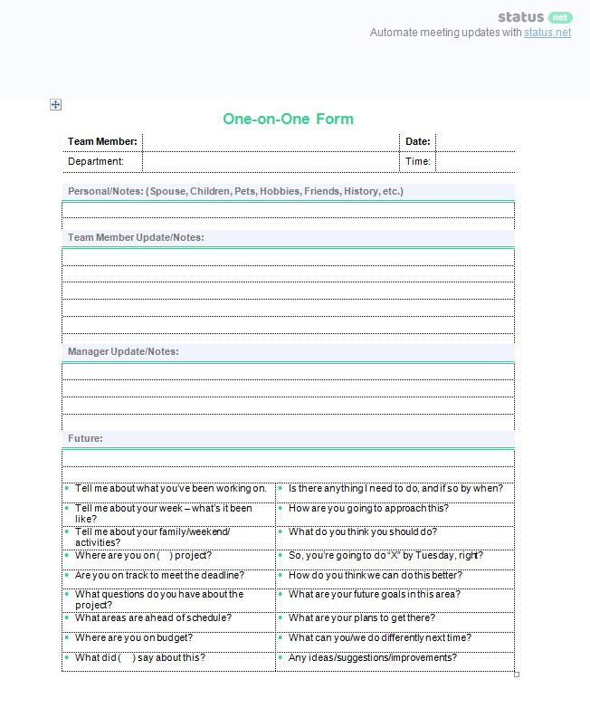 One On One Meeting: Sample Questions And 2 Best Agenda In One On One Meeting Agenda Template