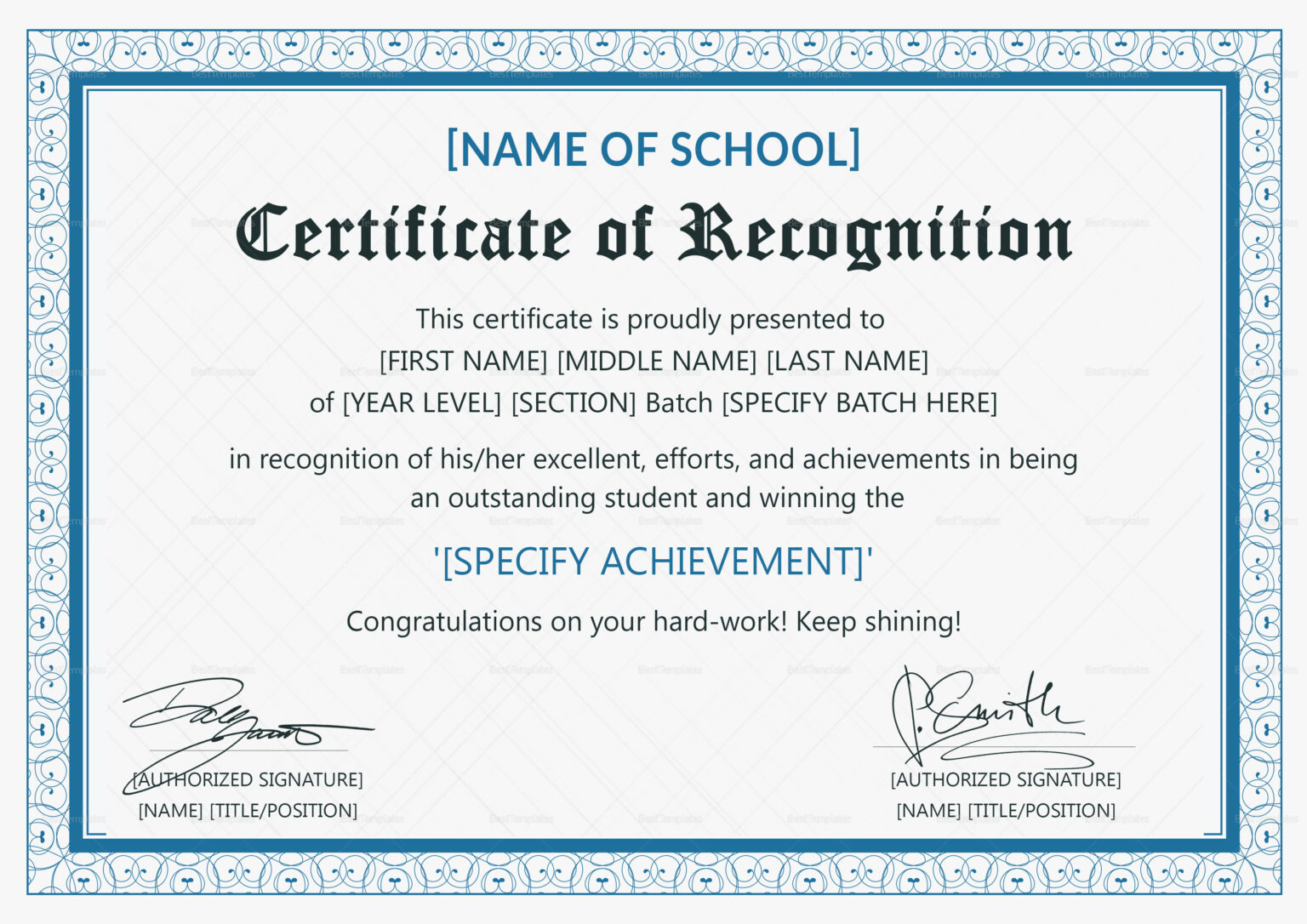 Outstanding Student Recognition Certificate Template With With Regard To Outstanding Student Leadership Certificate Template Free