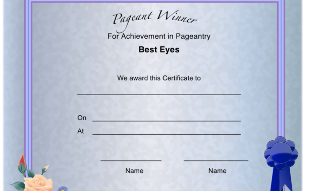 Pageant Best Eyes Achievement Certificate Template For Fascinating Pageant Certificate Template