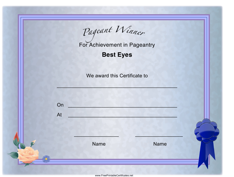 Pageant Best Eyes Achievement Certificate Template For Fascinating Pageant Certificate Template