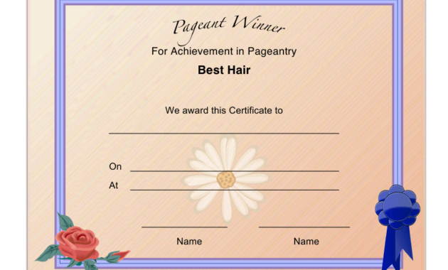 Pageant Best Hair Achievement Certificate Template Regarding Fascinating Pageant Certificate Template