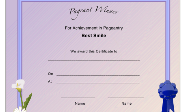 Pageant Best Smile Achievement Certificate Template For Fascinating Pageant Certificate Template