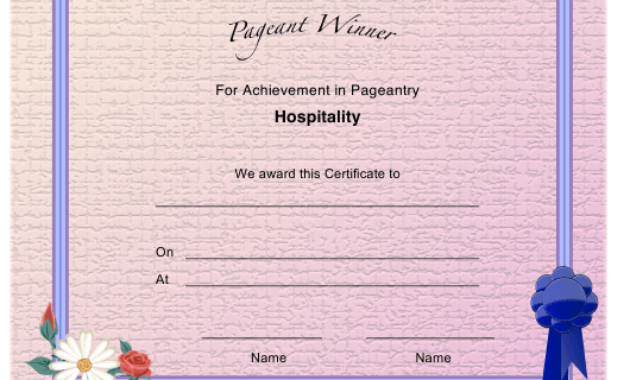 Pageant Hospitality Achievement Certificate Template Intended For Fascinating Pageant Certificate Template