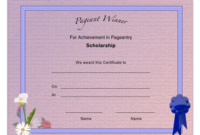 Pageant Scholarship Achievement Certificate Template For Pageant Certificate Template