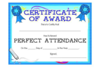 Perfect Attendance Certificate Template (4) Templates Pertaining To Perfect Attendance Certificate Template Editable