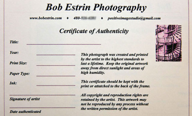 Photography Certificate Of Authenticity Template Best Within Photography Certificate Of Authenticity Template