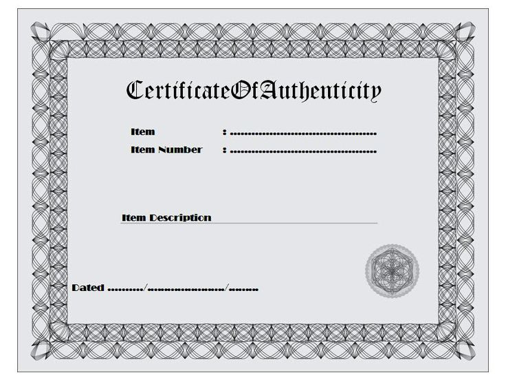 Pin On Certificate Of Authenticity Free Template Pertaining To Fresh Authenticity Certificate Templates Free