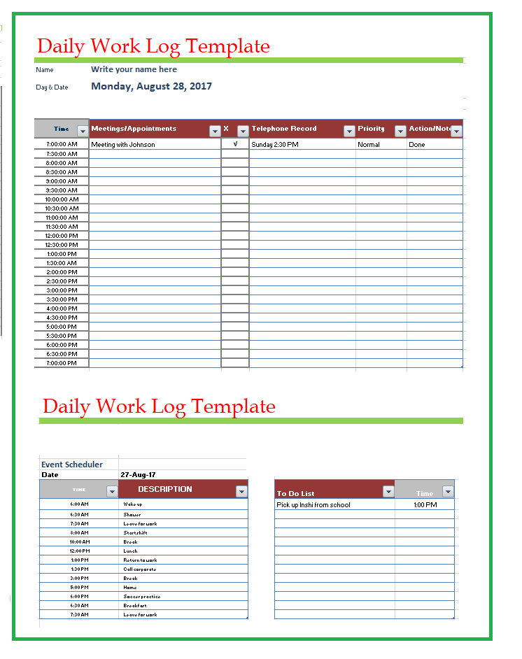 Pinnajmah Irfan On Template | Daily Schedule Template Throughout Construction Daily Work Log Template