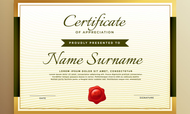 Premium Golden Certificate Of Appreciation Template Throughout Free Editable Certificate Of Appreciation Templates