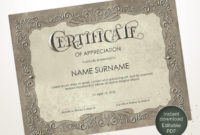 Printable Certificate Of Appreciation Editable Certificate In New Recognition Certificate Editable