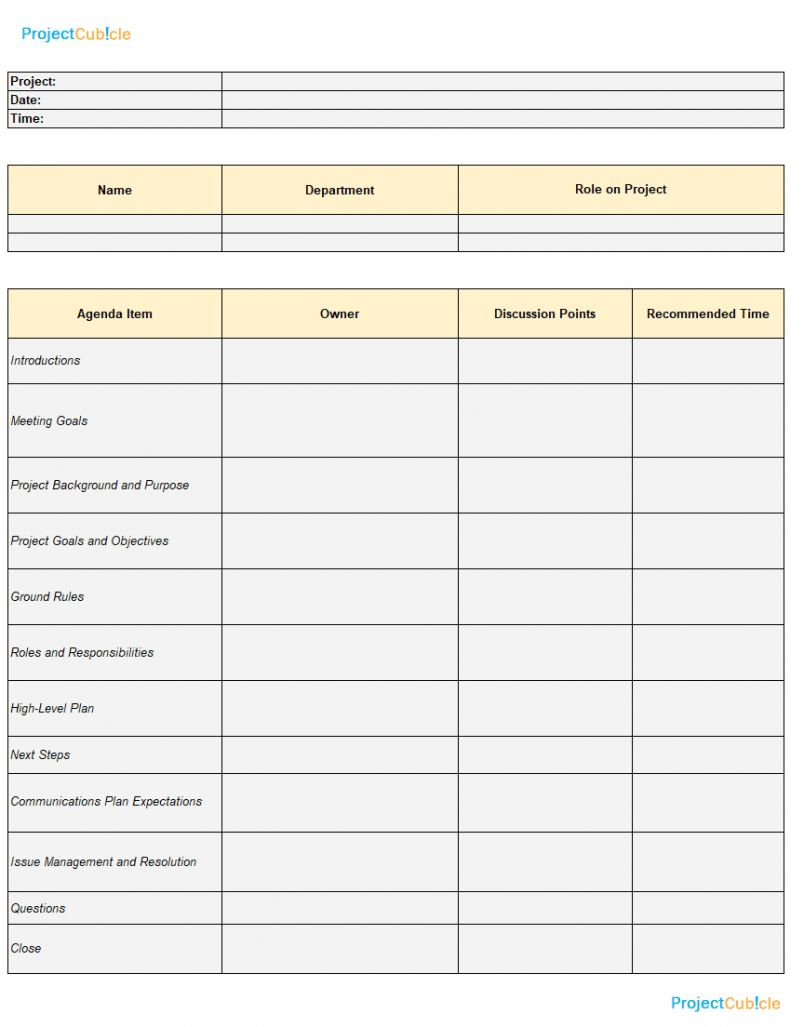 Printable Kickoff Meeting Agenda Template For Successful In Project Management Meeting Agenda Template