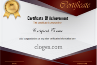 Red Word Certificate Of Achievement Template With Certificate Of Achievement Template Word