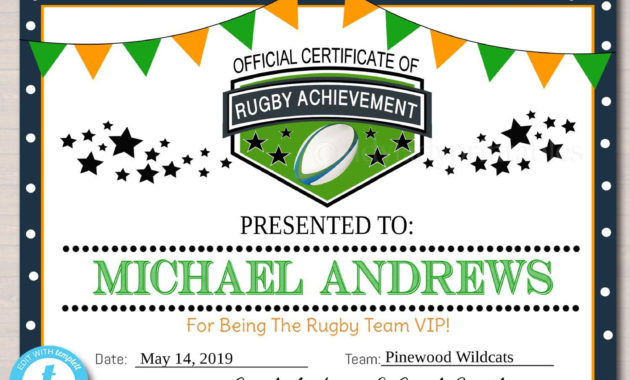 Rugby Award Certificates, , Team Ruby Union Awards, Rugby Inside Rugby Certificate Template