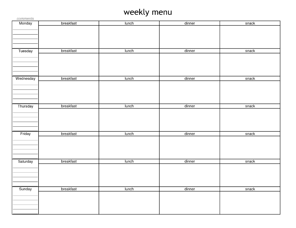 Schedule Template Empty Class Weekly Blank Menu Planner Intended For Blank Restaurant Menu Template