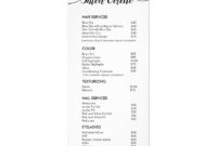 Simple White Calligraphy Salon Service Menu | Zazzle Pertaining To Salon Service Menu Template