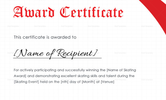 Skating Award Certificate Design Template In Psd, Word Regarding Simple Scholarship Certificate Template Word