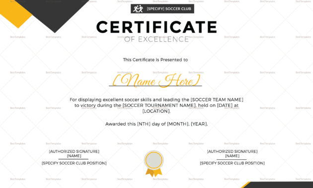 Soccer Excellence Certificate Design Template In Psd, Word Intended For Fresh Soccer Certificate Template