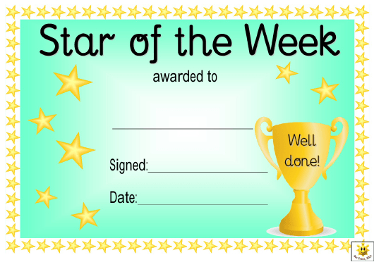 Star Of The Week Award Certificate Template Green With Regard To Amazing Star Performer Certificate Templates