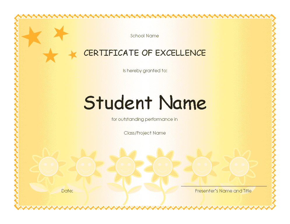 Student Excellence Award (Elementary) Free Certificate For Simple Certificate Of Academic Excellence Award