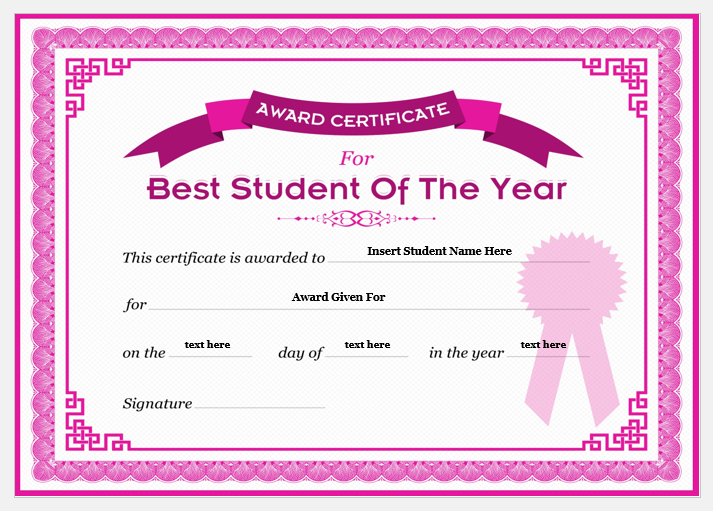 Student Of The Year Award Certificates | Professional In Simple ...