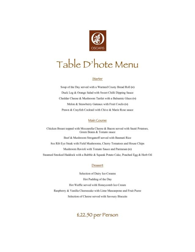 Table D'Hote 4 For Prix Fixe Menu Template