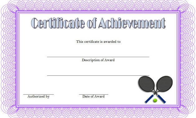 Tennis Achievement Certificate Templates [7+ Fantastic With Regard To Fresh 7 Certificate Of Championship Template Designs Free