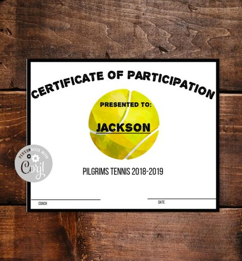 Tennis Participation Award, Instant Download, Customizable For Fascinating Tennis Participation Certificate