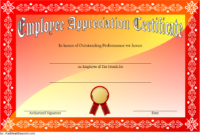 The Excellent Employee Appreciation Certificate Template 3 Pertaining To Best Employee Certificate Template