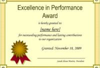 The Stunning Outstanding Excellence In Performance Awards Regarding Professional Award Certificate Template