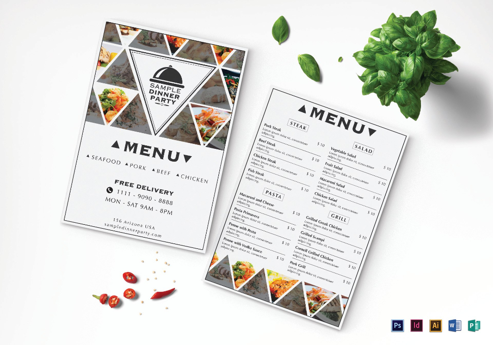 Triangle Dinner Menu Design Template In Psd Word Publisher Regarding Menu Templates For Publisher