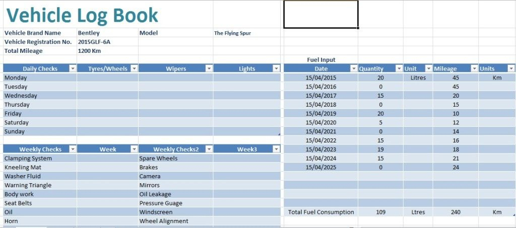 Vehicle Log Book Template Excel Free Download | Vehicle Intended For Vehicle Fuel Log Template